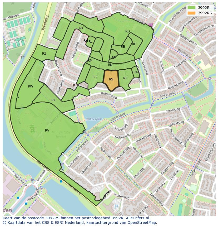 Afbeelding van het postcodegebied 3992 RS op de kaart.