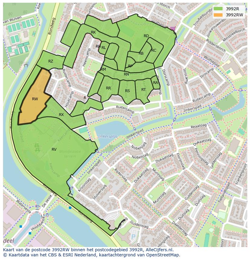 Afbeelding van het postcodegebied 3992 RW op de kaart.