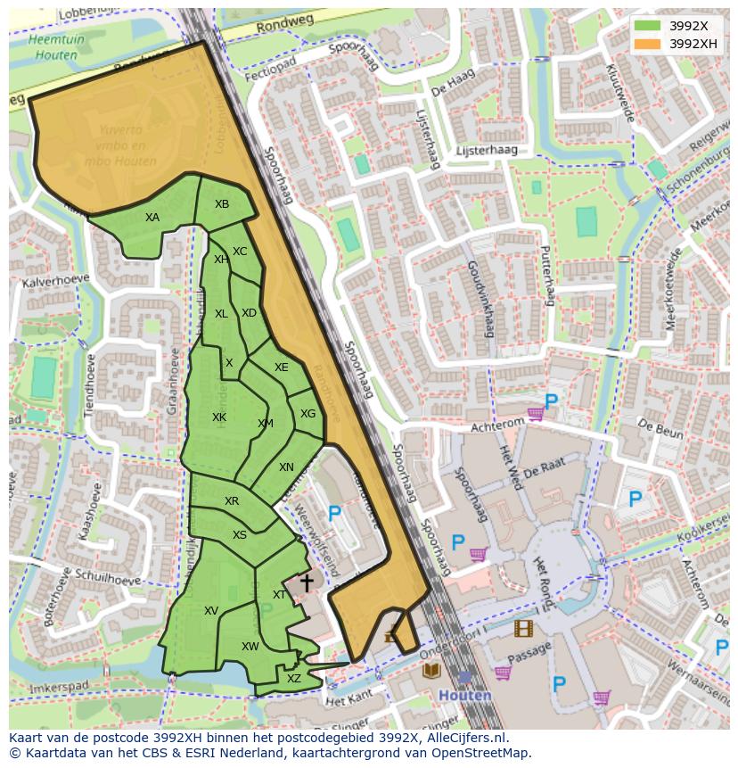 Afbeelding van het postcodegebied 3992 XH op de kaart.