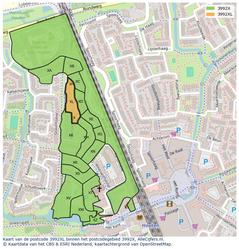 Afbeelding van het postcodegebied 3992 XL op de kaart.