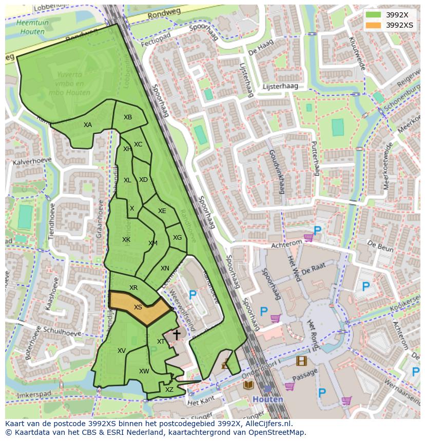 Afbeelding van het postcodegebied 3992 XS op de kaart.