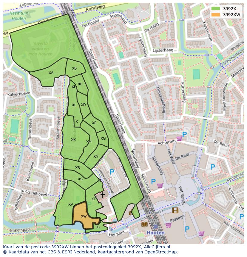 Afbeelding van het postcodegebied 3992 XW op de kaart.
