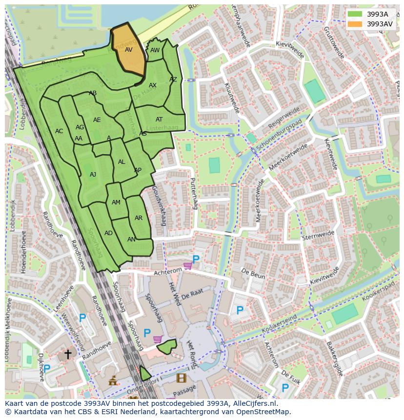 Afbeelding van het postcodegebied 3993 AV op de kaart.