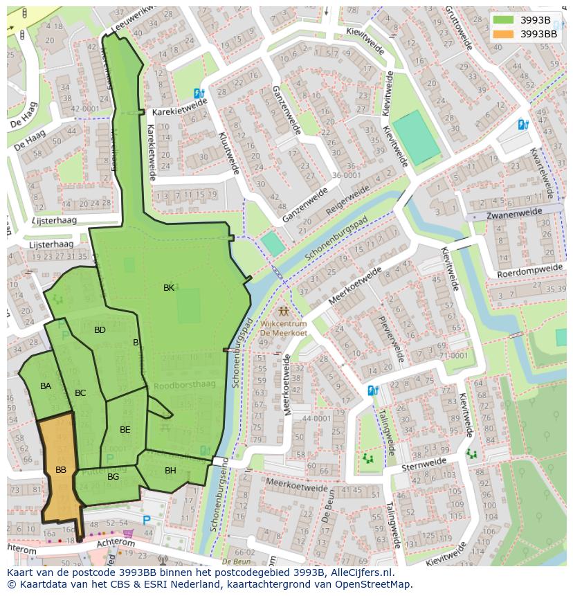 Afbeelding van het postcodegebied 3993 BB op de kaart.