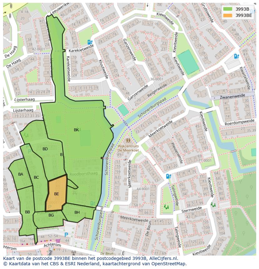 Afbeelding van het postcodegebied 3993 BE op de kaart.