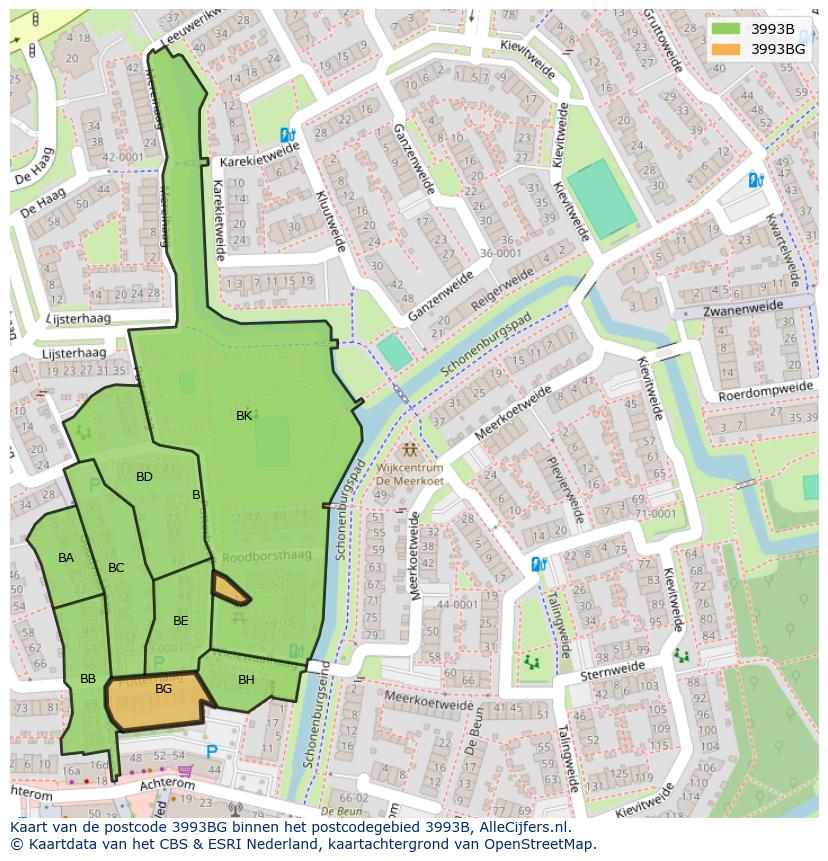Afbeelding van het postcodegebied 3993 BG op de kaart.