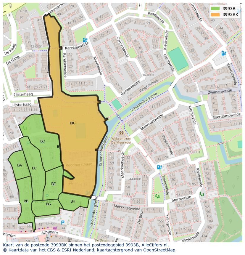 Afbeelding van het postcodegebied 3993 BK op de kaart.
