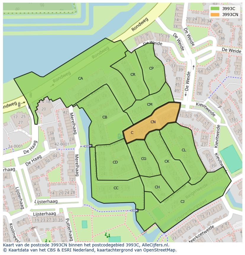 Afbeelding van het postcodegebied 3993 CN op de kaart.