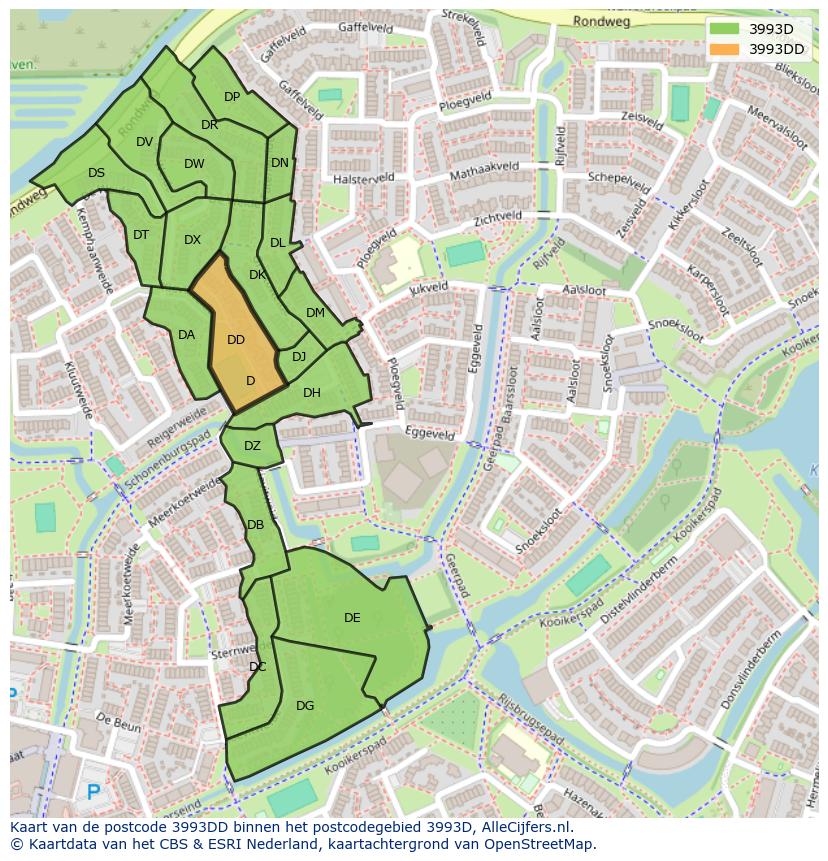 Afbeelding van het postcodegebied 3993 DD op de kaart.