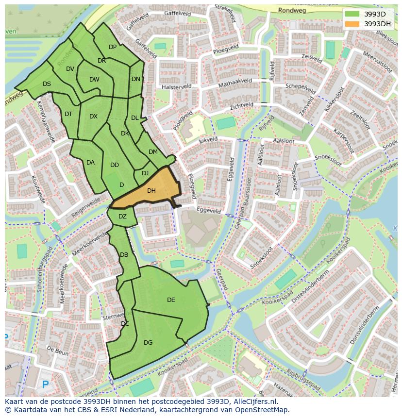 Afbeelding van het postcodegebied 3993 DH op de kaart.