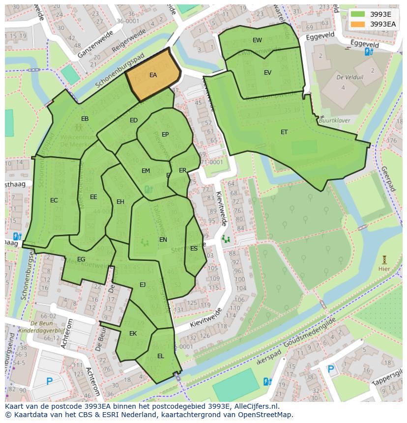 Afbeelding van het postcodegebied 3993 EA op de kaart.