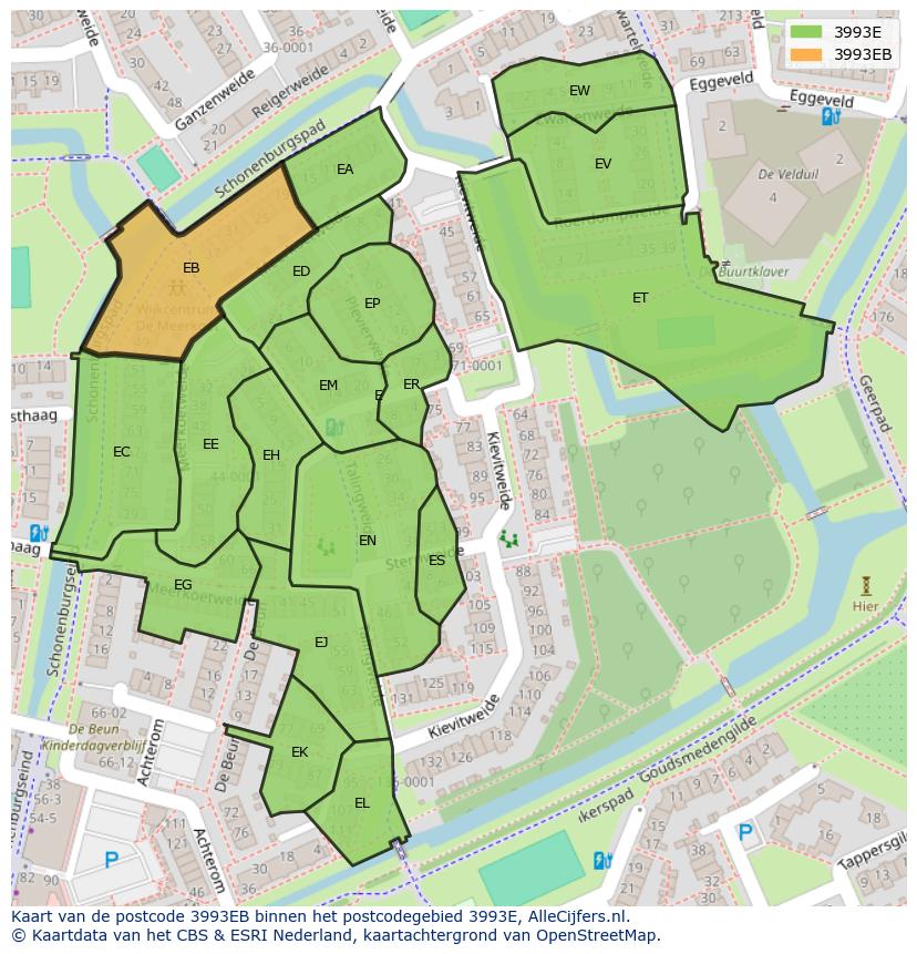 Afbeelding van het postcodegebied 3993 EB op de kaart.