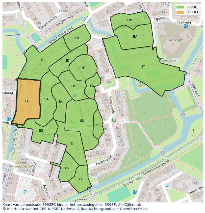 Afbeelding van het postcodegebied 3993 EC op de kaart.