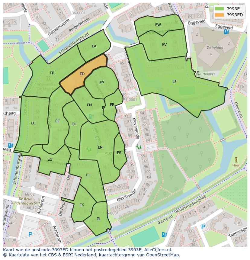 Afbeelding van het postcodegebied 3993 ED op de kaart.