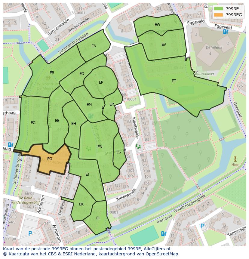 Afbeelding van het postcodegebied 3993 EG op de kaart.