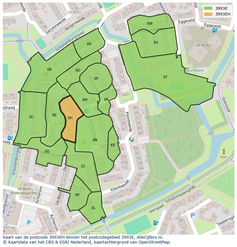 Afbeelding van het postcodegebied 3993 EH op de kaart.