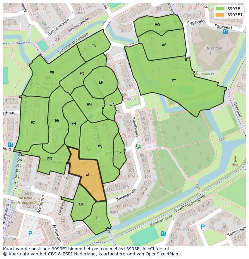 Afbeelding van het postcodegebied 3993 EJ op de kaart.