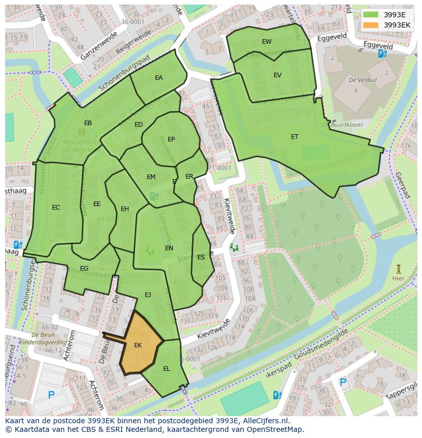 Afbeelding van het postcodegebied 3993 EK op de kaart.