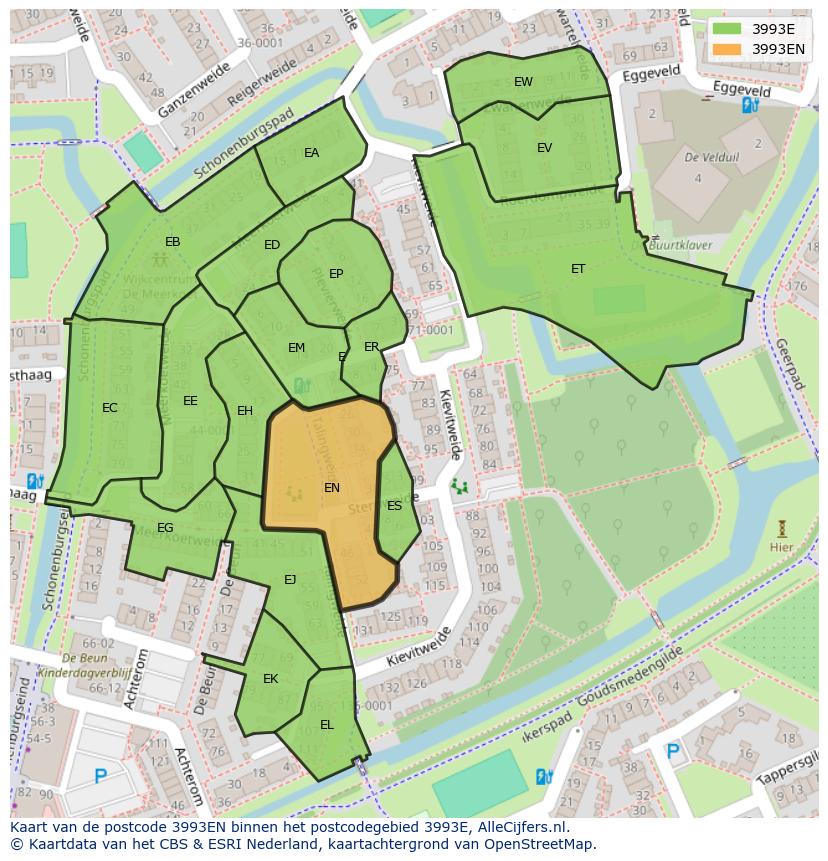 Afbeelding van het postcodegebied 3993 EN op de kaart.