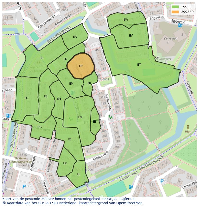 Afbeelding van het postcodegebied 3993 EP op de kaart.