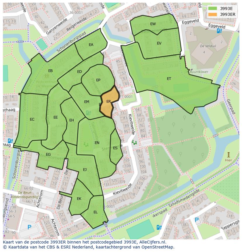 Afbeelding van het postcodegebied 3993 ER op de kaart.