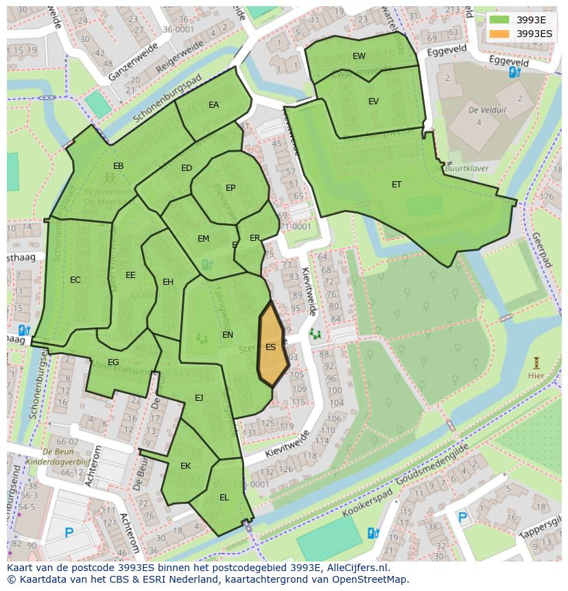 Afbeelding van het postcodegebied 3993 ES op de kaart.