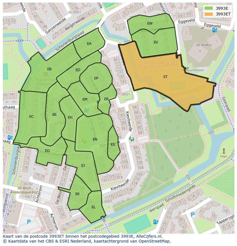 Afbeelding van het postcodegebied 3993 ET op de kaart.