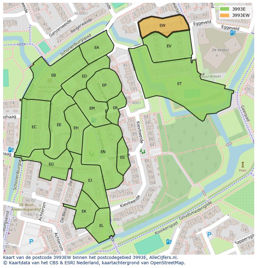 Afbeelding van het postcodegebied 3993 EW op de kaart.