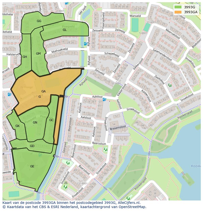 Afbeelding van het postcodegebied 3993 GA op de kaart.