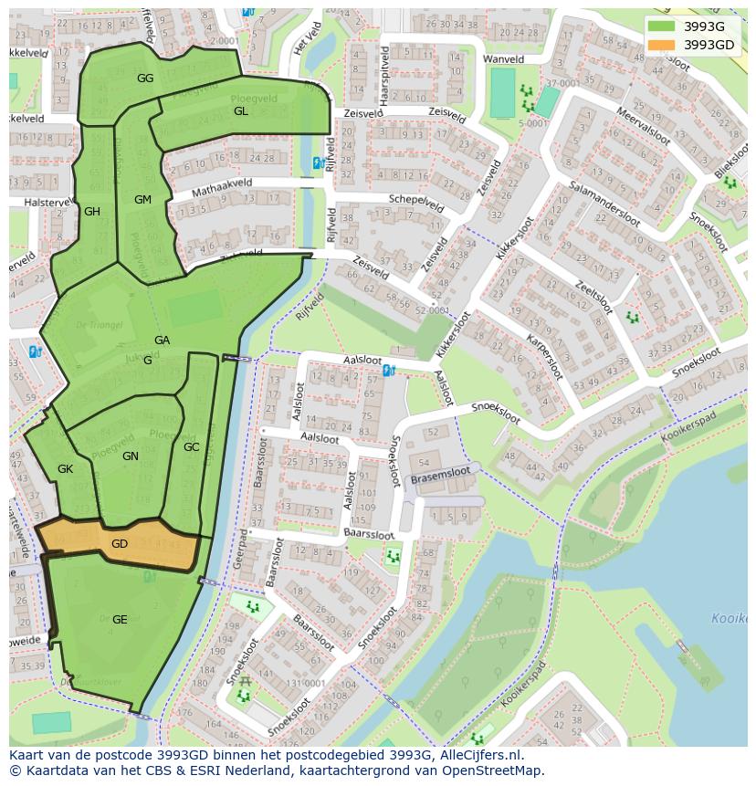 Afbeelding van het postcodegebied 3993 GD op de kaart.