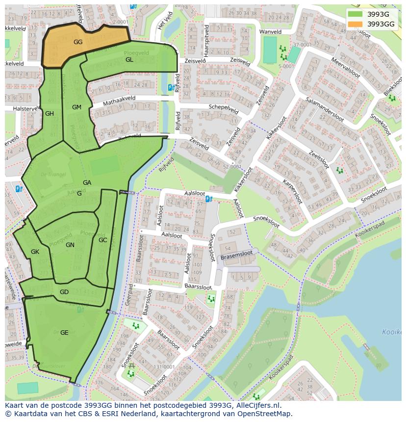 Afbeelding van het postcodegebied 3993 GG op de kaart.