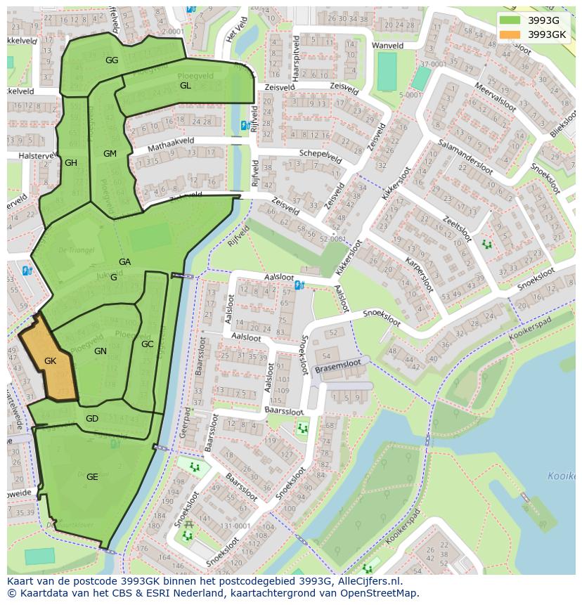 Afbeelding van het postcodegebied 3993 GK op de kaart.