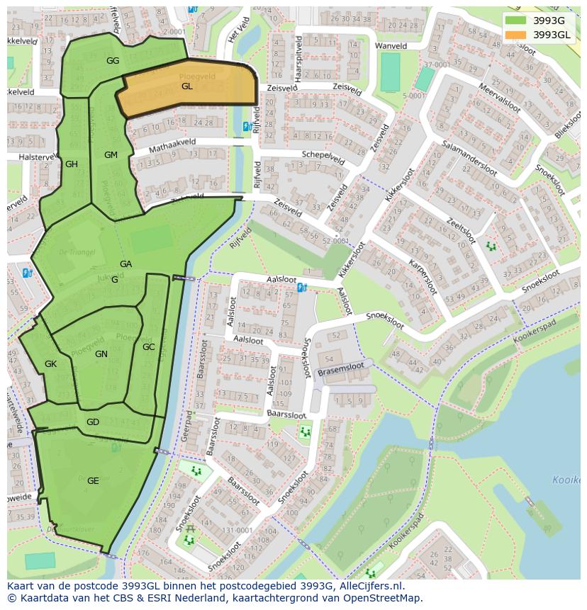 Afbeelding van het postcodegebied 3993 GL op de kaart.