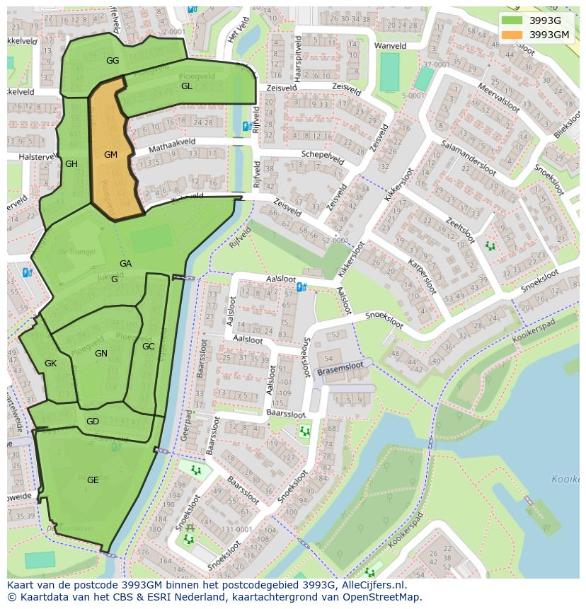 Afbeelding van het postcodegebied 3993 GM op de kaart.
