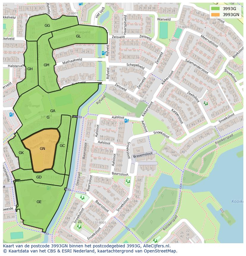 Afbeelding van het postcodegebied 3993 GN op de kaart.