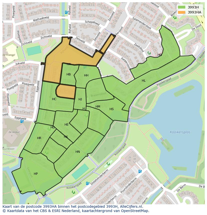 Afbeelding van het postcodegebied 3993 HA op de kaart.