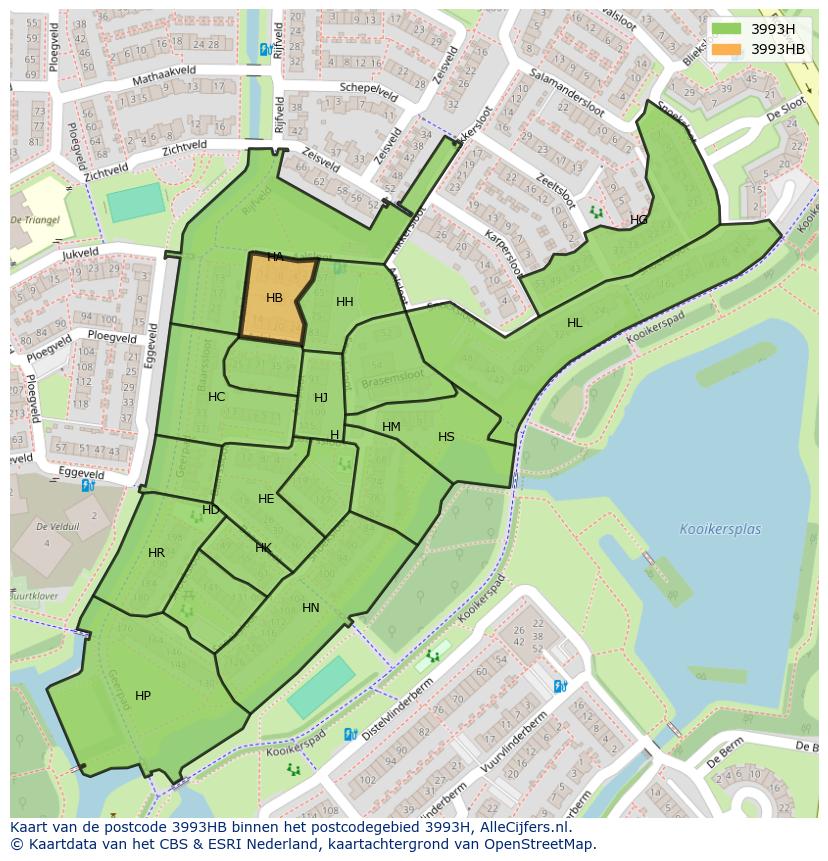 Afbeelding van het postcodegebied 3993 HB op de kaart.
