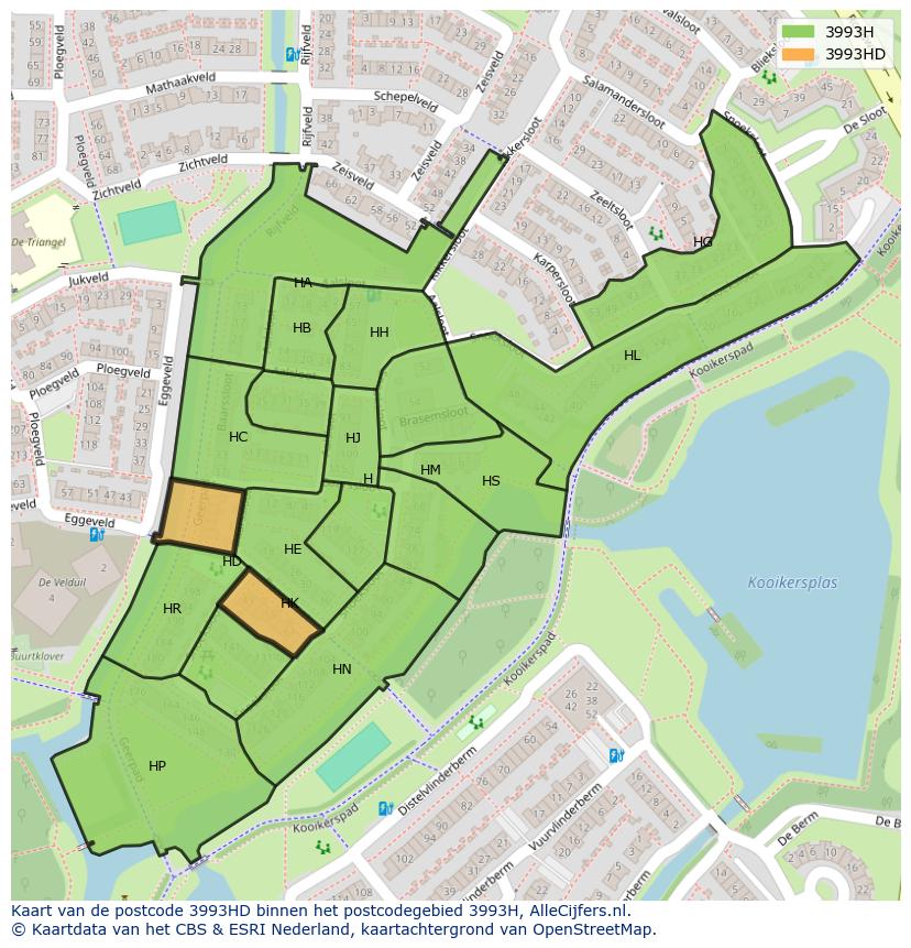 Afbeelding van het postcodegebied 3993 HD op de kaart.