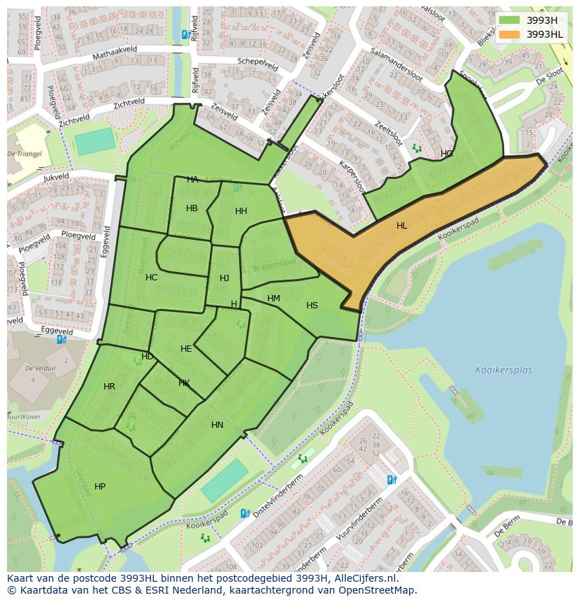 Afbeelding van het postcodegebied 3993 HL op de kaart.