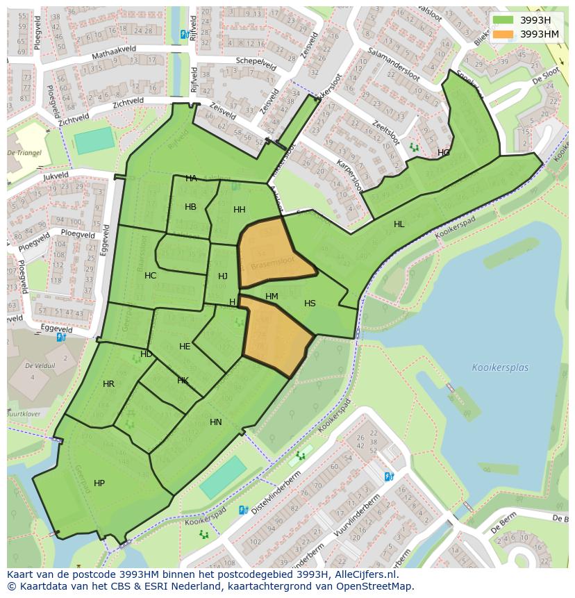 Afbeelding van het postcodegebied 3993 HM op de kaart.