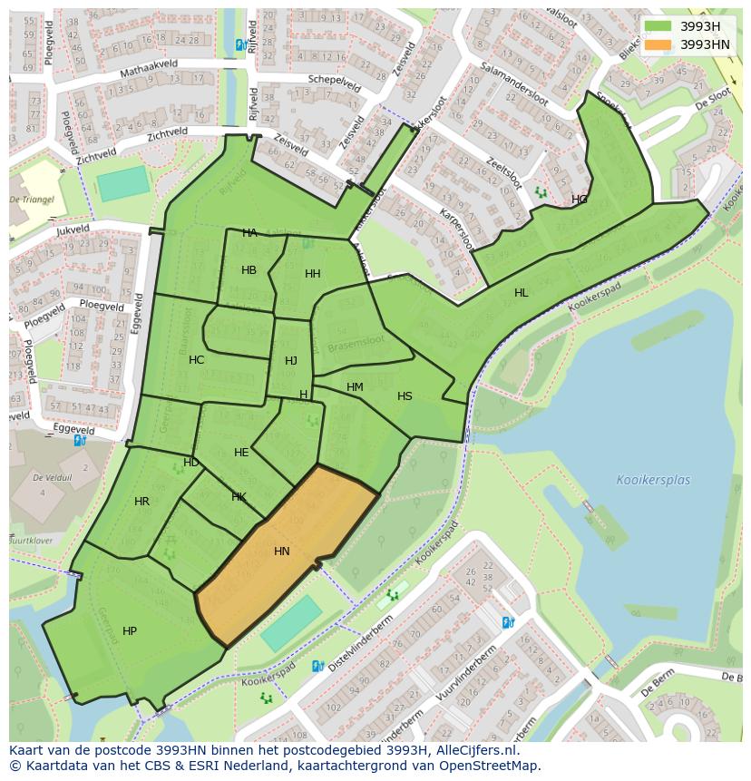 Afbeelding van het postcodegebied 3993 HN op de kaart.