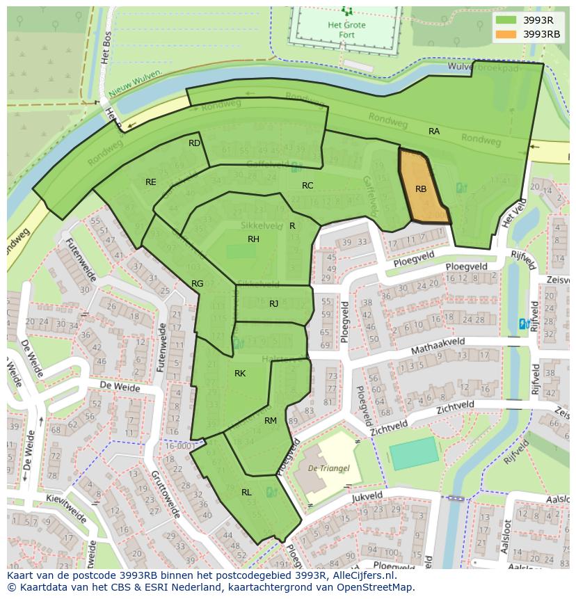Afbeelding van het postcodegebied 3993 RB op de kaart.