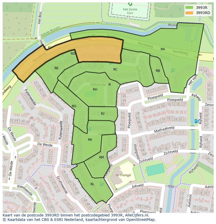 Afbeelding van het postcodegebied 3993 RD op de kaart.