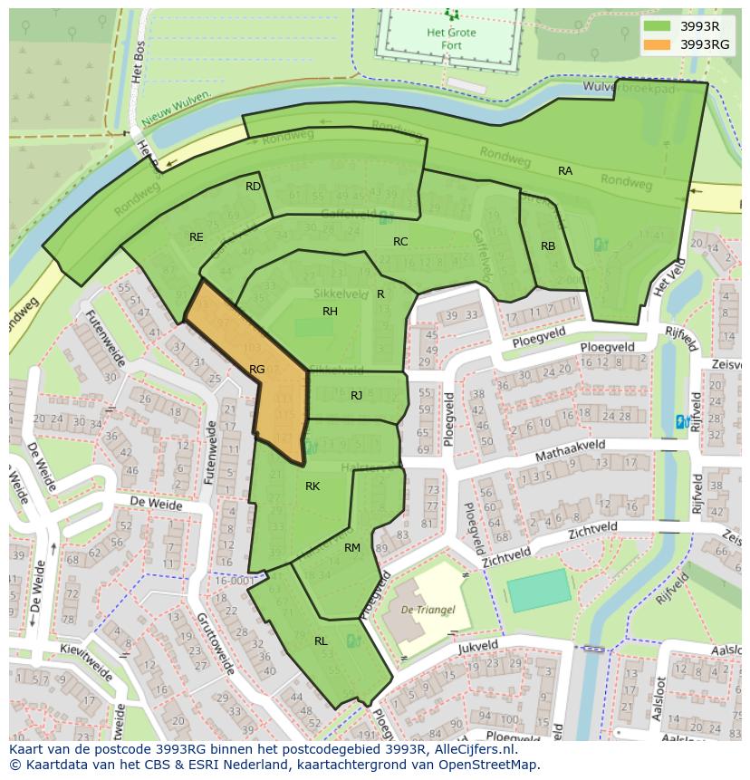 Afbeelding van het postcodegebied 3993 RG op de kaart.