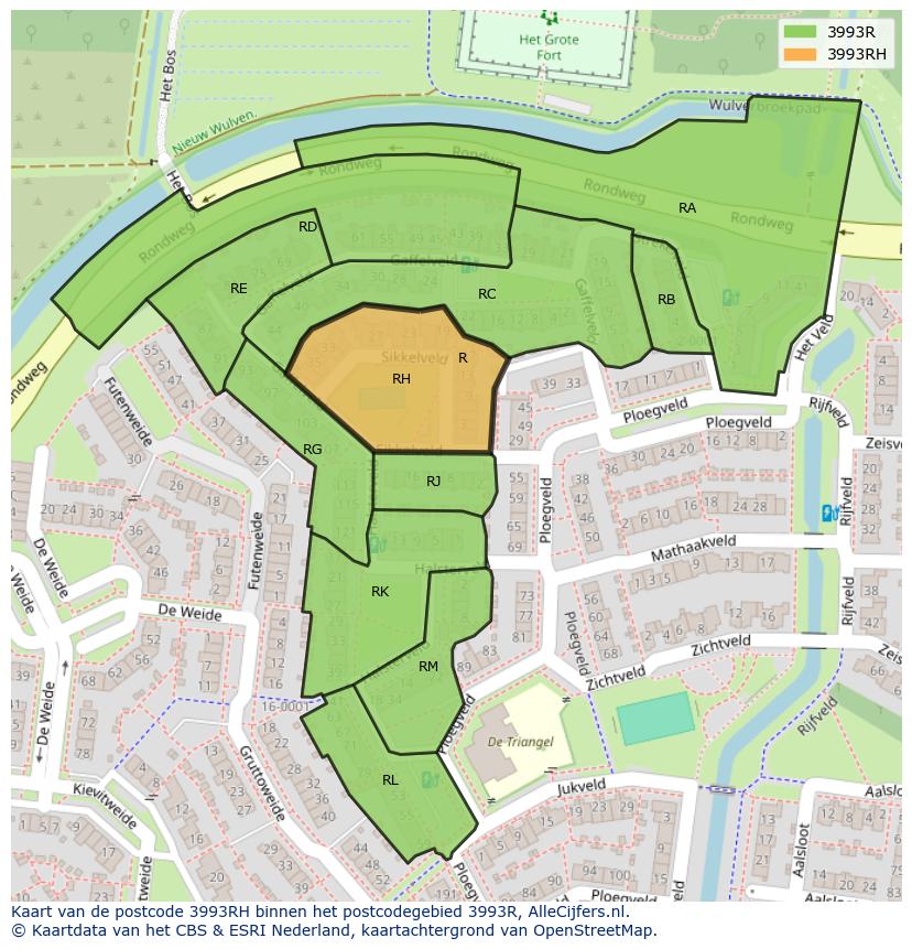 Afbeelding van het postcodegebied 3993 RH op de kaart.