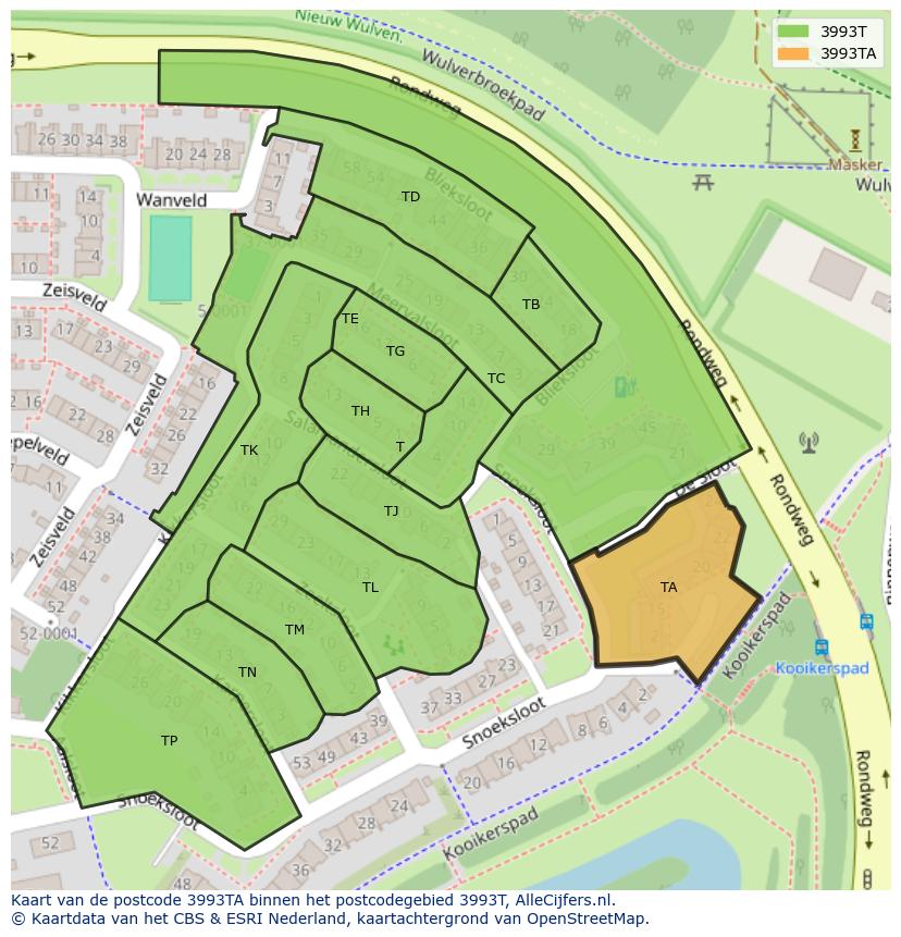 Afbeelding van het postcodegebied 3993 TA op de kaart.