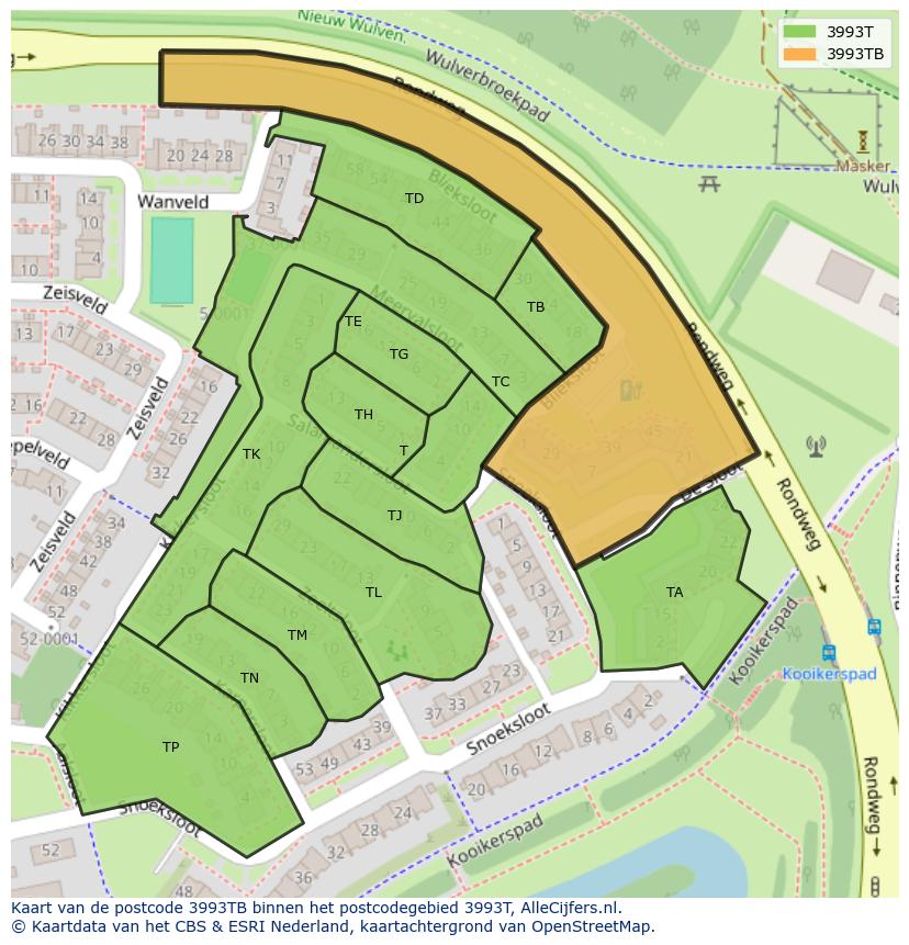 Afbeelding van het postcodegebied 3993 TB op de kaart.