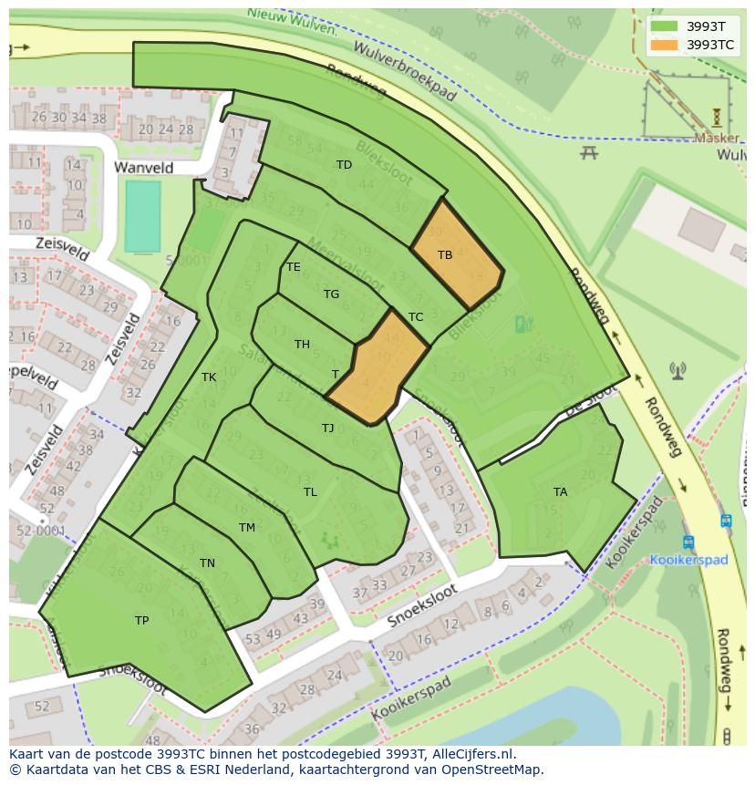 Afbeelding van het postcodegebied 3993 TC op de kaart.