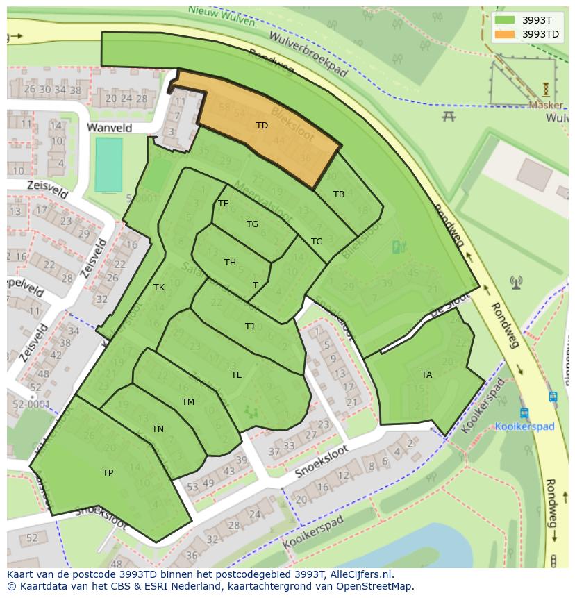 Afbeelding van het postcodegebied 3993 TD op de kaart.