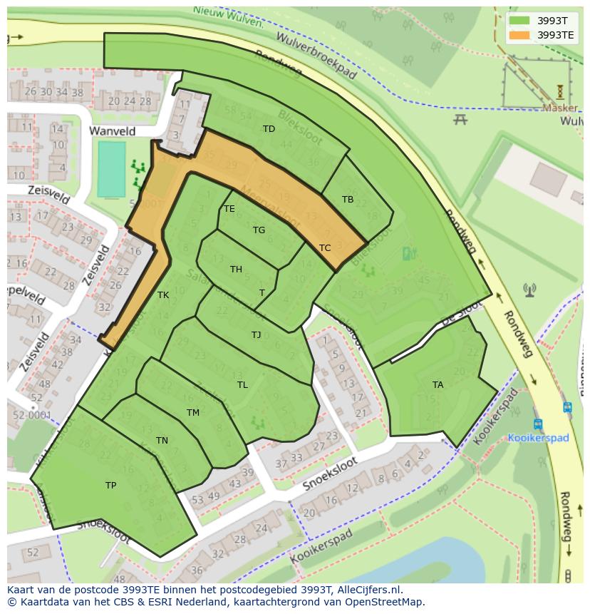 Afbeelding van het postcodegebied 3993 TE op de kaart.